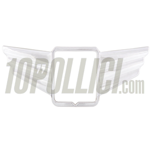 Horn Cover Decoration Wing SIP for squared PIAGGIO Emblem, Mark II, for Vespa 50-300 LX, LXV, S, GTS, GTS Super, GTV, GT 60, GT, 36x47 mm, plastic, chrome, bent, self-adhesive
