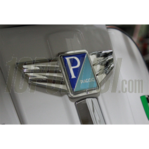 Horn Cover Decoration Wing SIP for squared PIAGGIO Emblem, Mark II, for Vespa 50-300 LX, LXV, S, GTS, GTS Super, GTV, GT 60, GT, 36x47 mm, plastic, chrome, bent, self-adhesive
