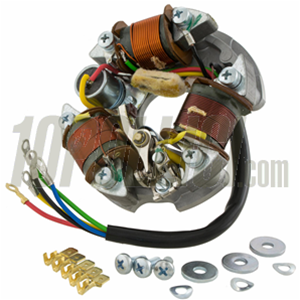 Piatto statore SIP PREMIUM per Vespa 50 R, Special, SR, SS, 90 R, 125  Primavera, per bobina esterna, con puntine lunghe, 5 cavi, 3 bobine, 6V/25W con luce stop/abbaglianti