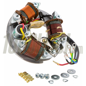 Piatto statore SIP PREMIUM per Vespa 50 R, Special, SR, SS, 90 R, 125  Primavera, per bobina esterna, con puntine lunghe, 5 cavi, 3 bobine, 6V/25W con luce stop/abbaglianti