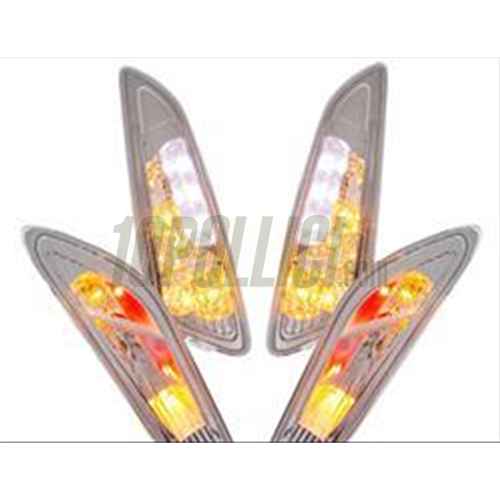 Kit frecce Vespa Primavera/Sprint 50ccm 2T/4T, trasparente, a LED, con omologazione E4, con luce di circolazione diurna anteriore blu, posteriore rossa
