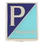 Emblem "PIAGGIO", for Logo PIAGGIO per nasello Vespa 150 VL3T, VB1T, VS2-4T, light blue, enameled, 36x47mm, 4 clamps