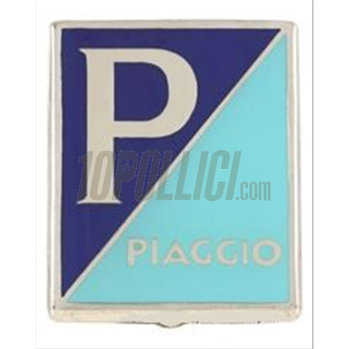 Emblem "PIAGGIO", for Logo PIAGGIO per nasello Vespa 150 VL3T, VB1T, VS2-4T, light blue, enameled, 36x47mm, 4 clamps