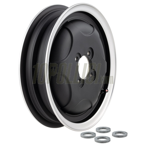 Cerchio in lega tubeless SIP 2.15-10 Vespa 150 GS VS1-4 - nero con bordo alluminio lucido