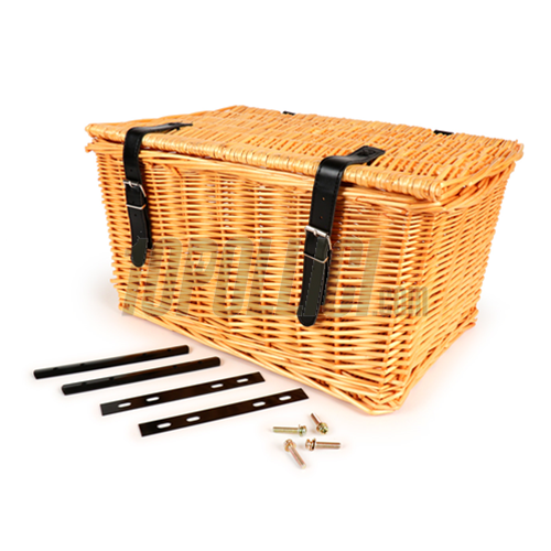 Wicker basket with lid for luggage rack, 47x31x25cm, natural