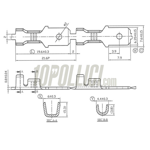 Crimp terminal male spade connector -  6.3mm, Ø 1.0-1.5mm, 10 pcs