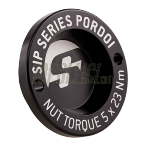Hub nut cover front rim SIP SERIES PORDOI for Vespa 125-300cc GTS, GTS Super, GTV, GT 60, GT, GT L, 3.00-12", Ø 42 mm, anodised black 