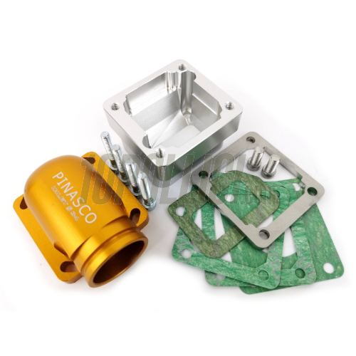 Collettore Gold Full CNC Ø 34mm senza pacco lamellare PINASCO per carter VESPA Largeframe a valvola