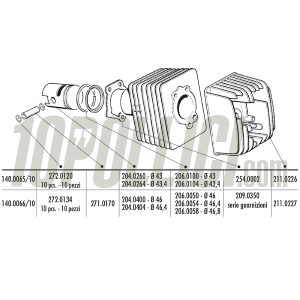 Pistone POLINI Ø 46mm per cilindro 72cc spinotto 12 per PIAGGIO CIAO