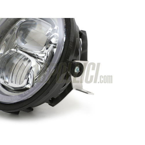 Headlamp Unit LED for Vespa PX, PE, Lusso, `98, MY, `11, LML Star 125-200 2T, 4T, round, Ø 143 mm, 12V DC, with e-mark. Also for Vespa Sprint Veloce, GTR, TS, Rally 180-200 - with mounting material