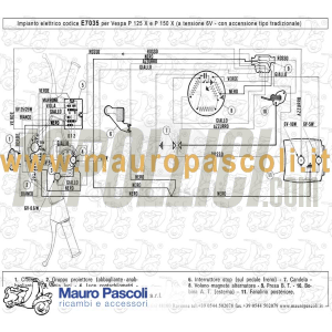Impianto elettrico MAURO PASCOLI Vespa P 125-150 X senza frecce, 6v, accensione a puntine