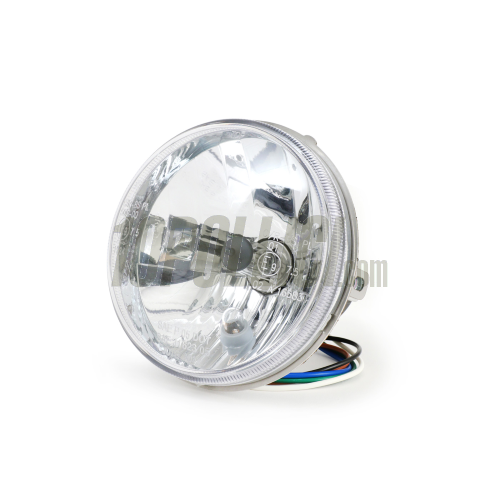 Headlamp Vespa 50 SS, 90 SS, 125 Primavera, ET3, Super - clear glass look, for HS1 halogen bulbs 12v 35/35W