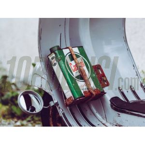 Oil can rack RUSTY FARTS Vespa Smallframe, Largeframe, Wideframe - untrated steel, legshield left