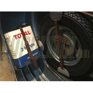 Oil can rack RUSTY FARTS Vespa Smallframe, Largeframe, Wideframe - untrated steel, legshield left