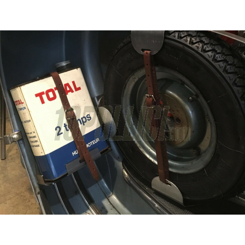 Oil can rack RUSTY FARTS Vespa Smallframe, Largeframe, Wideframe - untrated steel, legshield left