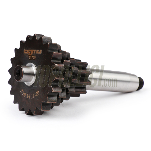 Input shaft assembly BGM PRO 10-14-17-20 teeth - short 3rd, extra short 4th - Vespa 50, 90, 125 ET3 Primavera, PK