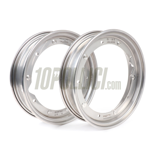 Stainless steel wheel rims couple 2.10-10 decomposable BGM PROO Vespa 50 Special, 125 ET3 Primavera, Sprint, GT, GL, TS, Rally, PX, PK, T5 