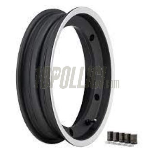 Alloy wheel rim SIP 2.0 black with polished edge 2.50-10 Tubeless