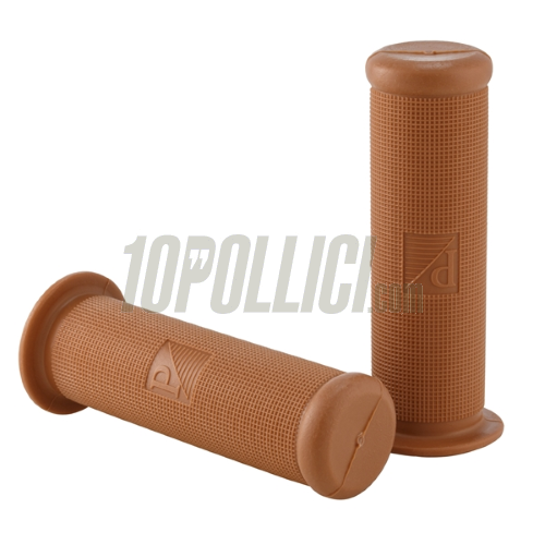Grips Antique Vespa 50, 90, 125 Primavera, VNB1-2, GT, 150 GL, Super, Sprint, Rally, 180 SS - brown RAL 8002, rectangular logo, Ø 24mm