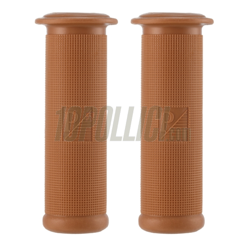 Grips Antique Vespa 50, 90, 125 Primavera, VNB1-2, GT, 150 GL, Super, Sprint, Rally, 180 SS - brown RAL 8002, rectangular logo, Ø 24mm