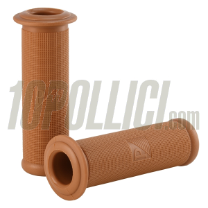 Grips Antique Vespa 50, 90, 125 Primavera, VNB1-2, GT, 150 GL, Super, Sprint, Rally, 180 SS - brown RAL 8002, rectangular logo, Ø 24mm