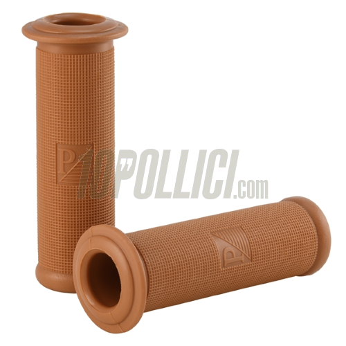 Grips Antique Vespa 50, 90, 125 Primavera, VNB1-2, GT, 150 GL, Super, Sprint, Rally, 180 SS - brown RAL 8002, rectangular logo, Ø 24mm