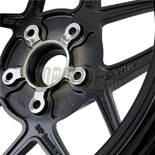 Cerchio in lega SIP MKII anteriore e posteriore per Vespa 125-300cc GTS, GTS Super, GTV, GT 60, GT, GT L, 3.00-12", nero opaco ed alluminio lucido