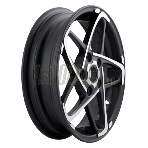 Cerchio in lega SIP MKII anteriore e posteriore per Vespa 125-300cc GTS, GTS Super, GTV, GT 60, GT, GT L, 3.00-12", nero opaco ed alluminio lucido