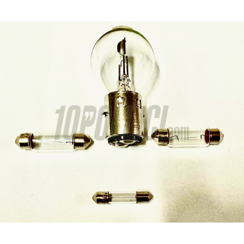 kit Bulbs for Vespa 125 V30T, V33T, VM1T, VM2T, VN1T, VN2T, 150 GS, VS, VL, VB1T, VNA, VBA, VU1T, 6 volts, 4 pieces