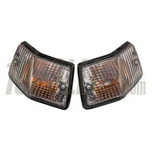 Blinkers set, homologated, SIP for Vespa PX, front & rear, clear glass optics, black casing, bulbs included
