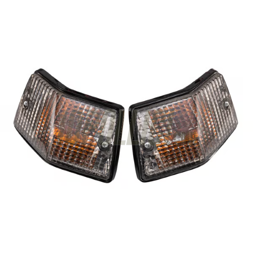 Blinkers set, homologated, SIP for Vespa PX, front & rear, clear glass optics, black casing, bulbs included