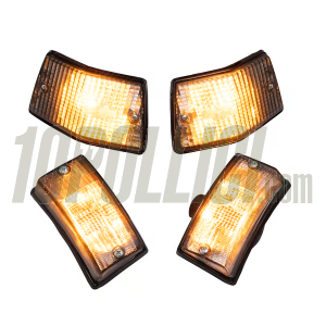 Blinkers set, homologated, SIP for Vespa PX, front & rear, clear glass optics, black casing, bulbs included