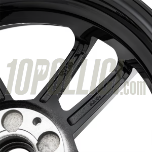 Cerchio in lega SIP MK IV anteriore e posteriore per Vespa 125-300cc GTS, GTS Super, GTV, GT 60, GT, GT L, 3.00-13", ET20, 5x86, nero lucido con raggi alluminio lucido