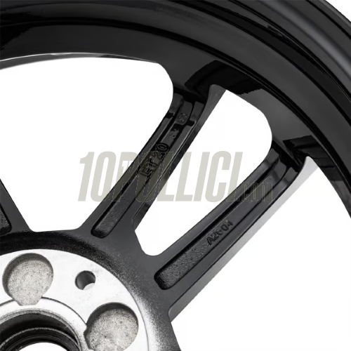 Cerchio in lega SIP MK IV anteriore e posteriore per Vespa 125-300cc GTS, GTS Super, GTV, GT 60, GT, GT L, 3.00-13", ET20, 5x86, nero lucido con raggi alluminio lucido