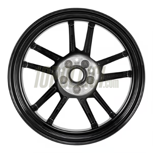 Cerchio in lega SIP MK IV anteriore e posteriore per Vespa 125-300cc GTS, GTS Super, GTV, GT 60, GT, GT L, 3.00-13", ET20, 5x86, nero lucido con raggi alluminio lucido