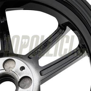 Cerchio in lega SIP MK IV anteriore e posteriore per Vespa 125-300cc GTS, GTS Super, GTV, GT 60, GT, GT L, 3.00-13", ET20, 5x86, nero lucido con raggi alluminio lucido