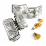 Indicator kit Vespa PX, front & rear, white lens chrome casing