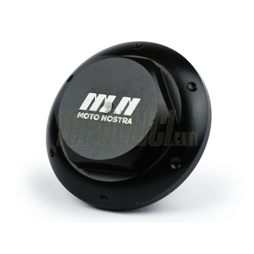 Oil drain plug -MOTO NOSTRA, CNC, black shiny- all Piaggio Leader 125-200cc, LEM 125-150cc, HE 125-150cc, IGET 125-150cc, Quasar/HPE 250-300cc, Master 400-500cc