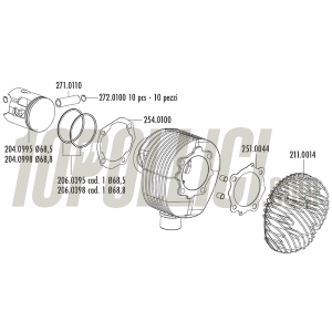 KIT CILINDRO POLINI 210cc VESPA 200 PX IN GHISA D.68,5 CORSA 57mm