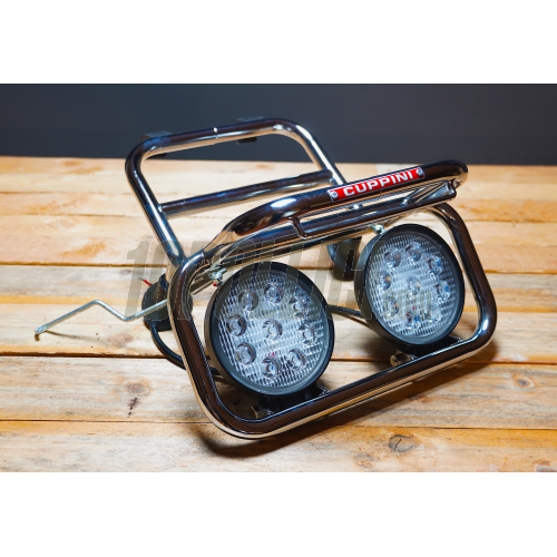 Front luggage carrier with headlights CUPPINI for Vespa 50, Special, 90, 125 ET3 Primavera, 125 Sprint, GT, Super, 150 GT, GTR, GL, 180-200 Rally, 180 SS, chrome