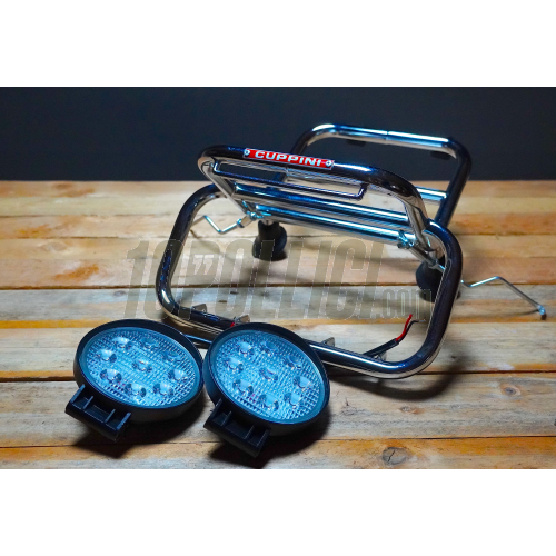 Front luggage carrier with headlights CUPPINI for Vespa 50, Special, 90, 125 ET3 Primavera, 125 Sprint, GT, Super, 150 GT, GTR, GL, 180-200 Rally, 180 SS, chrome