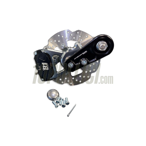 Front brake set OTTOPUNTOUNO Hurricane caliper for Vespa Smallframe and 5-hole Zip type rims - black caliper and axle seating