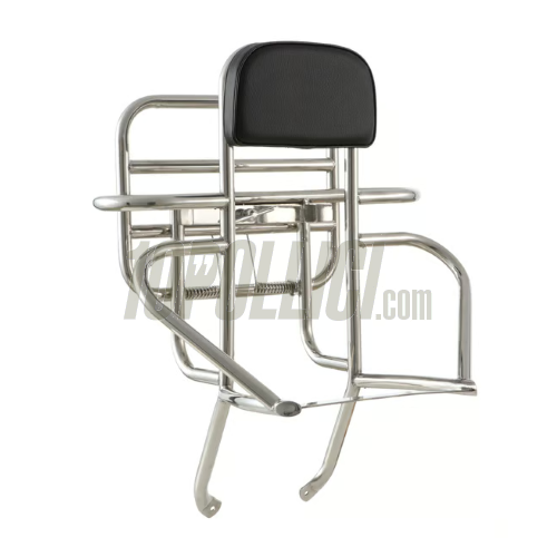 Rear luggage carrier COMFORT for Vespa PX, PE, with rest, with spare wheel holder - chrome