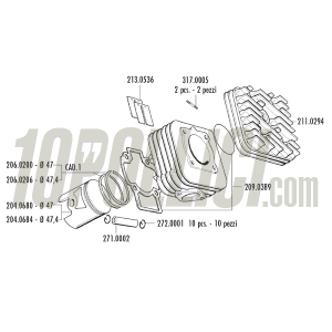 Cylinderkit POLINI 68cc Ø 47, stroke 39,3 mm - Vespa 50 ET2, LX, Primavera, S, Sprint 2T, cast-iron