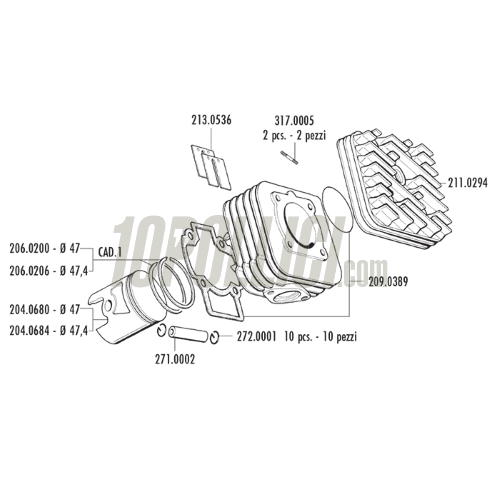 Cylinderkit POLINI 68cc Ø 47, stroke 39,3 mm - Vespa 50 ET2, LX, Primavera, S, Sprint 2T, cast-iron