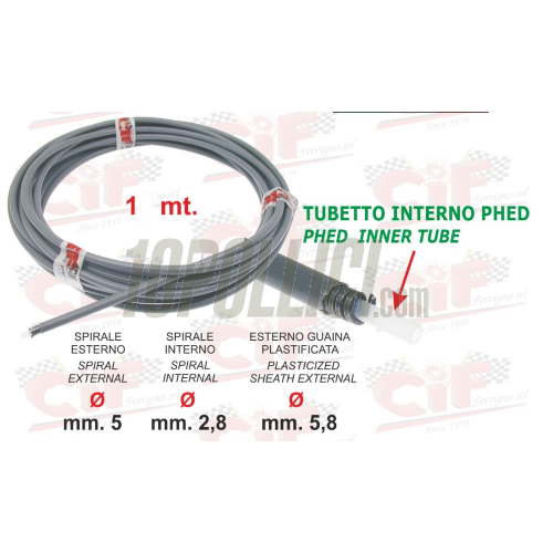 Guaina grigia alta qualità Øe 5,8mm, Øi 2,8mm con inserto in phed - 1m