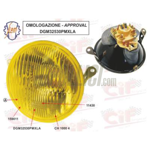 Headlamp SIEM Vespa PX, Arcobaleno - yellow glass