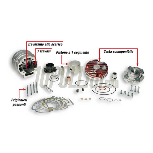 Kit cilindro MALOSSI MHR Ø 47,6 H2O per PIAGGIO 50cc 2-tempi LC, alluminio, monofascia, spinotto pistone Ø 12mm