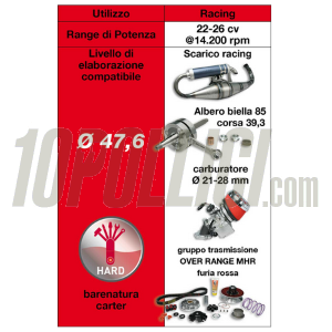 Kit cilindro MALOSSI MHR Ø 47,6 H2O per PIAGGIO 50cc 2-tempi LC, alluminio, monofascia, spinotto pistone Ø 12mm