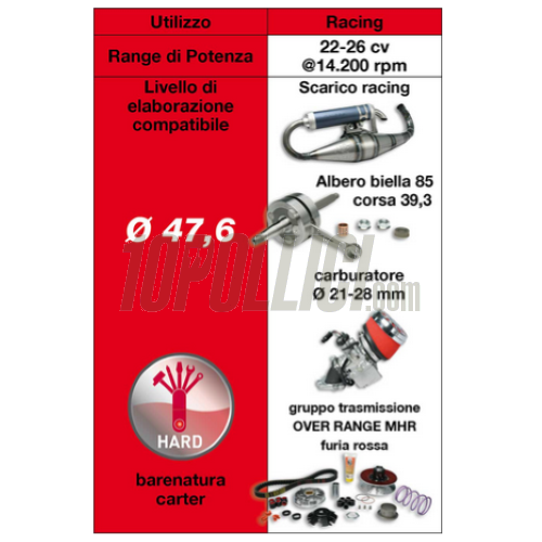 Kit cilindro MALOSSI MHR Ø 47,6 H2O per PIAGGIO 50cc 2-tempi LC, alluminio, monofascia, spinotto pistone Ø 12mm